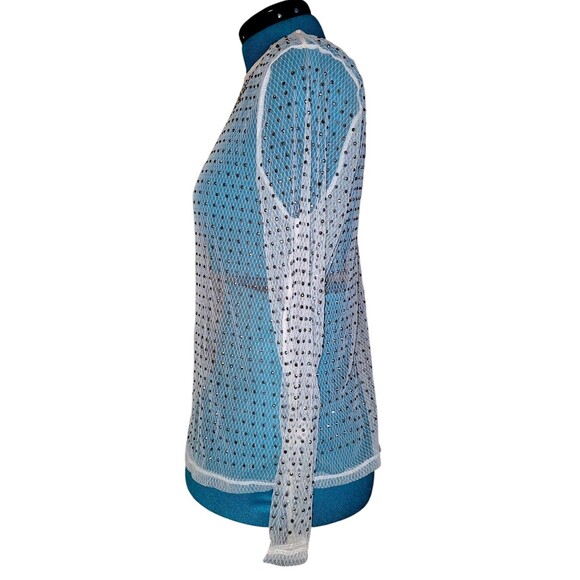 Zenobia Women's Glam Sheer Mesh Long Sleeve Sparkle Studded Top Sexy Tee Blouse - Picture 3 of 6